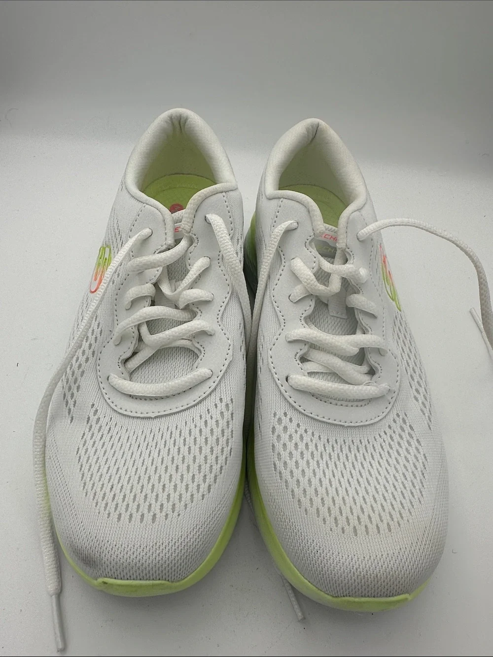 Skechers Womens Air-Cooled Memory Foam Athletic Shoes Size 7.5 White & Neon
